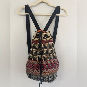 Anthropologie On The Road Beaded Printed Hippie Boho Mini Back Pack cinch close